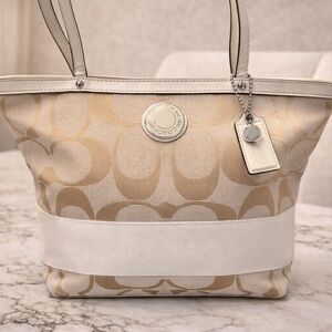 Coach Tan and Cream Signature Tote